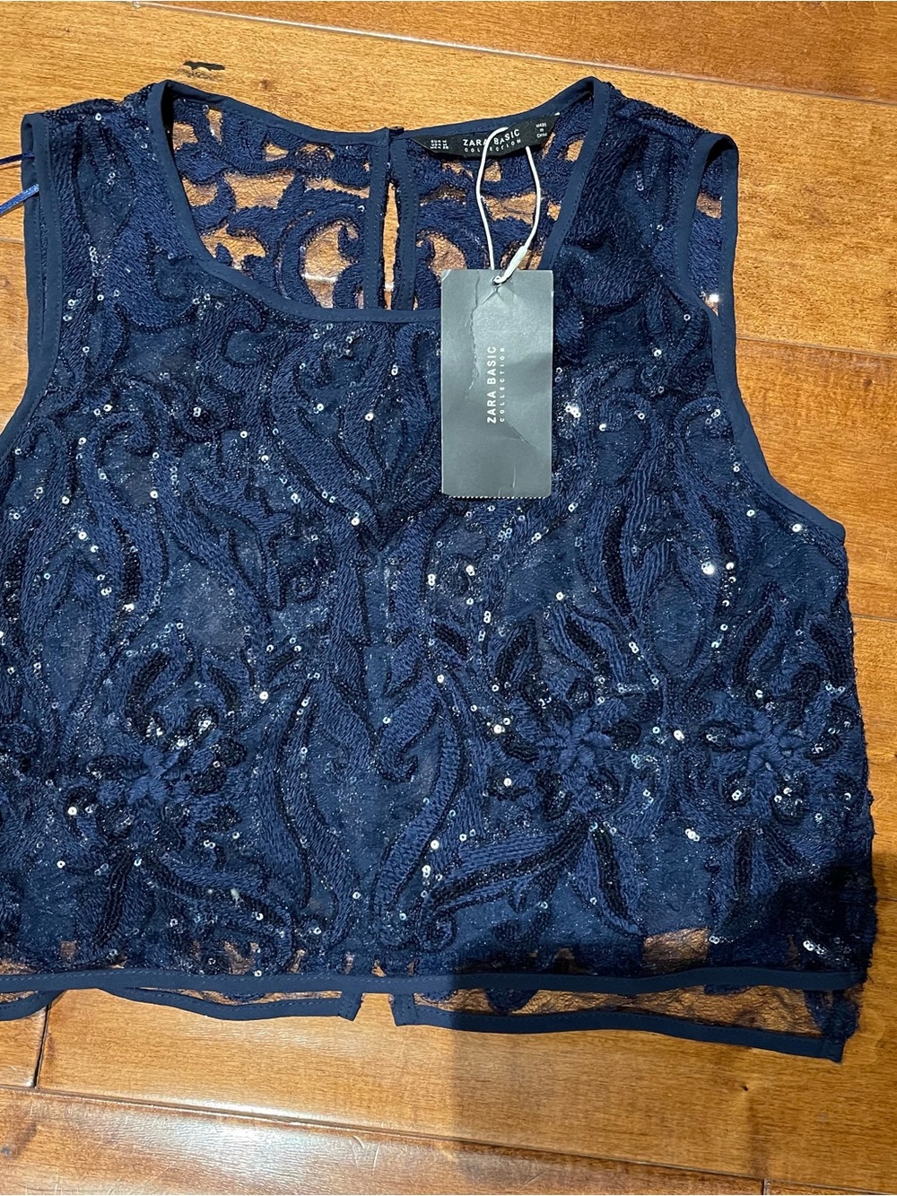 Zara Navy Sequined Lace Camisole